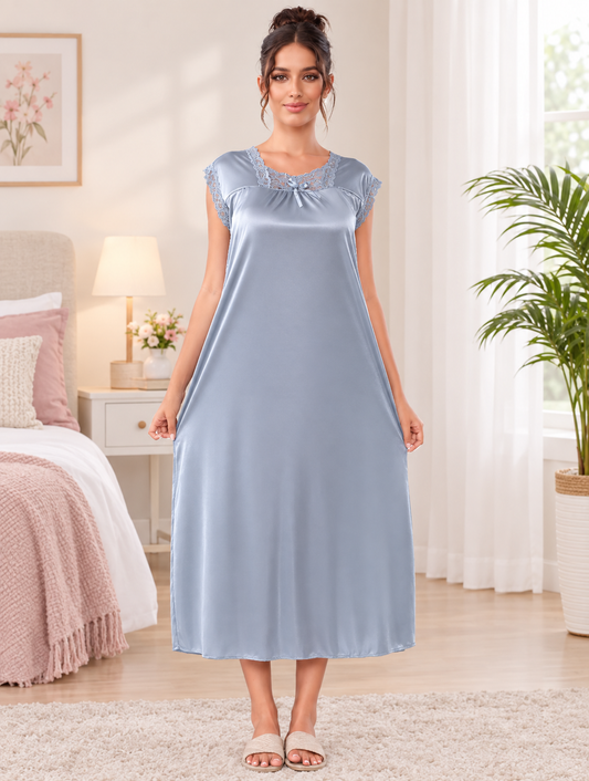 Luxury Satin Nightgown Grey